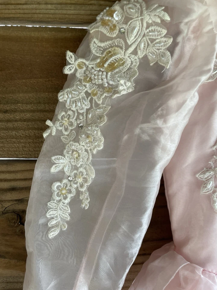 Vestido de desfile vintage de nailon con volantes talla 6 rosa transparente manga larga Foto 2 de 4