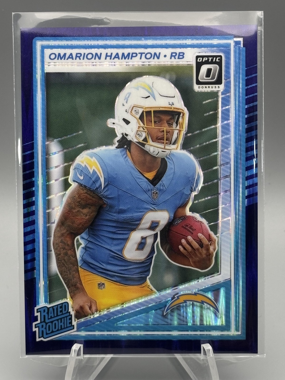 2025 Donruss Optic #212 Omarion Hampton Purple Shock