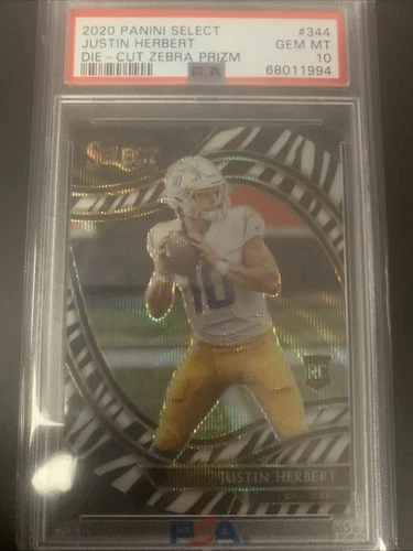 2020 Panini Select - Field Level Justin Herbert #344 Zebra Prizm Die-Cut (RC)