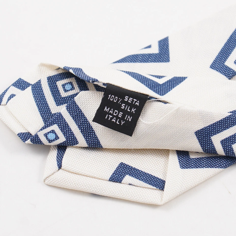 Luigi Borrelli Slim Width Blue-Ivory Geometric Jacquard Print Silk Tie NWT - Image 3 of 3
