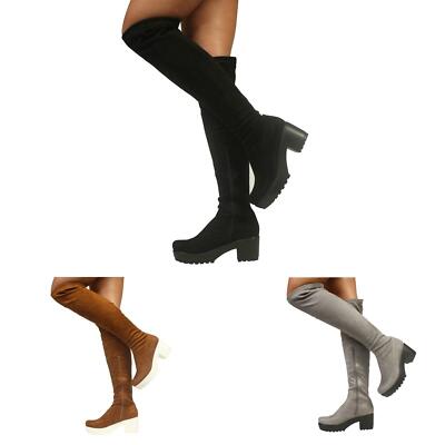 Damenschuhe mit hohem Oberschenkel-Plateau Damen High Heels mit Reißverschluss über dem Knie