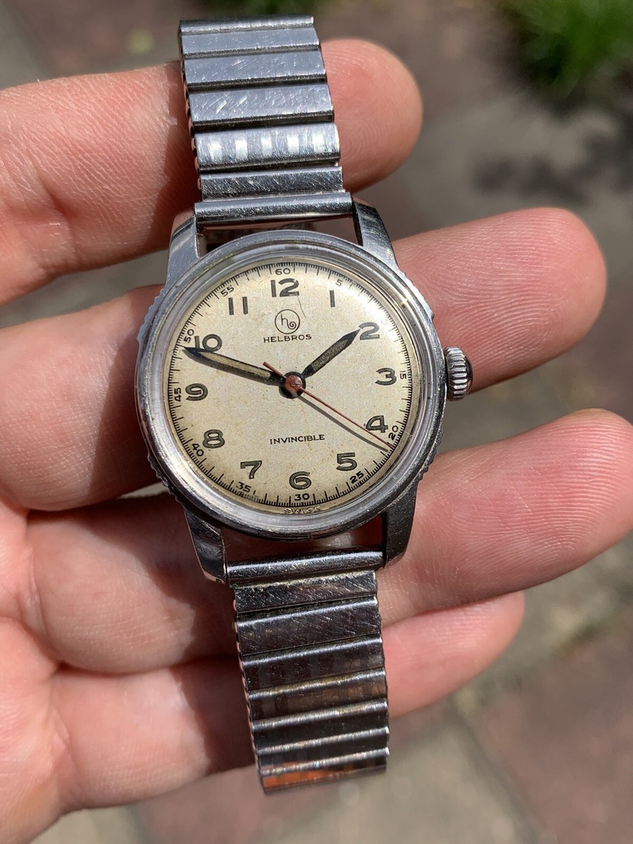 1940s Vintage Helbros Invincible Military Style Mens Watch Swiss