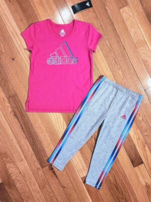 NEW ADIDAS Baby & Little Girl Cotton Tee & Capri Legging Set, Pink