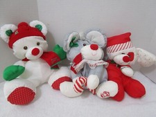 3 Fisher Price Puffalumps Christmas gray mouse white bear red dog vintage