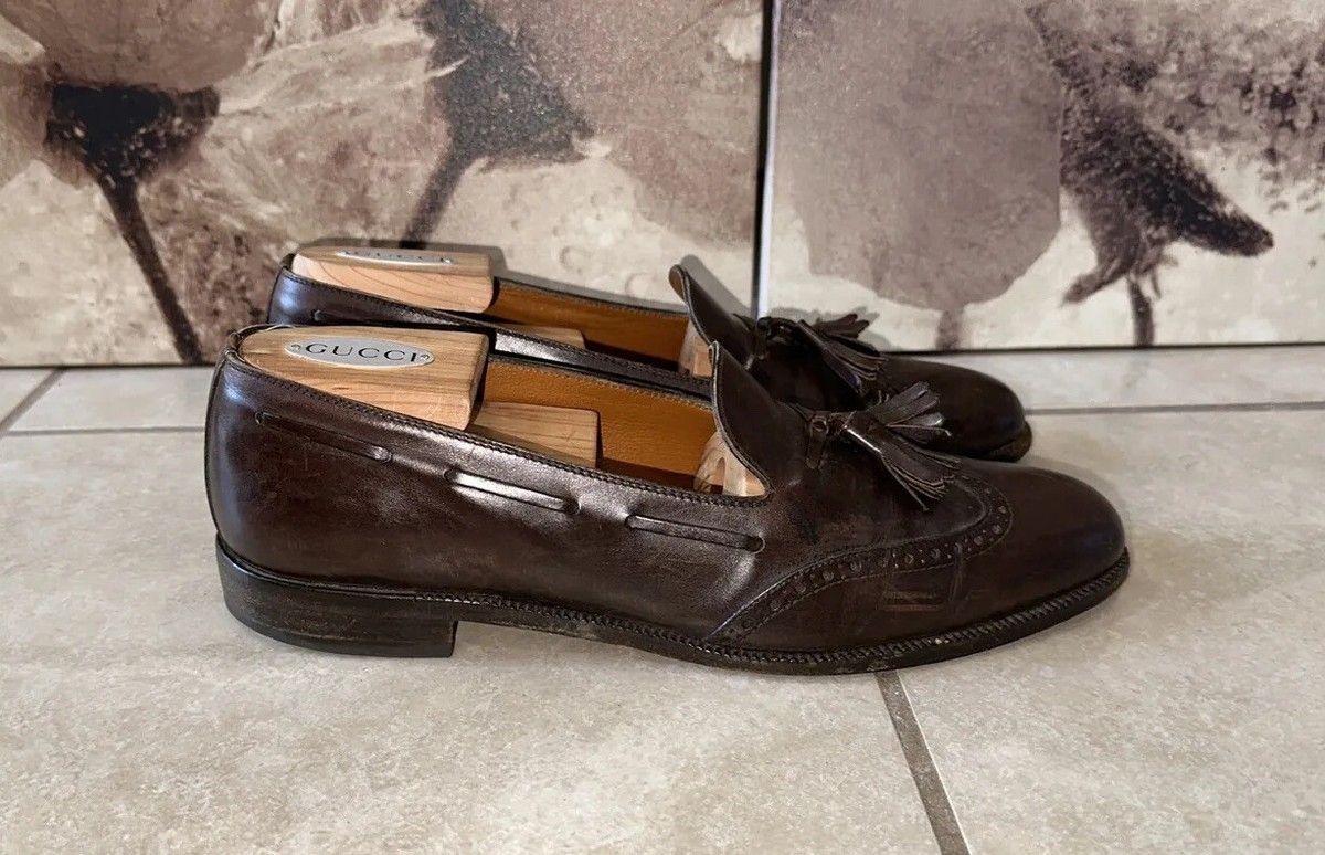 VINTAGE SALVATORE FERRAGAMO BROWN LEATHER TASSEL LOAFERS Sz 8.5D