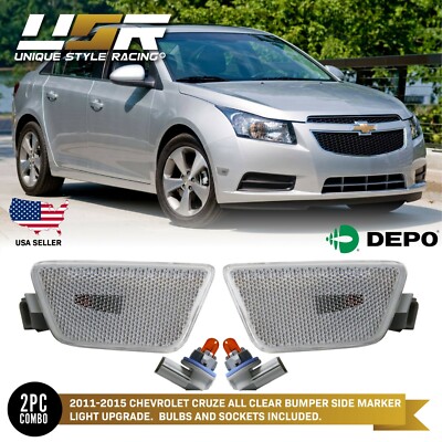 DEPO Euro Clear Front Bumper Side Marker Lights For 11-15 Chevy
