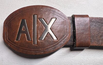 Rare Vintage Armani Exchange Brown Leather Logo Buckle