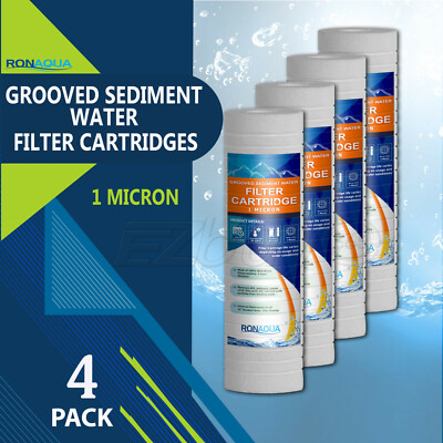4 Pack Grooved Sediment 1 Micron Water Filters Cartridge 2.5'' x 10'' 