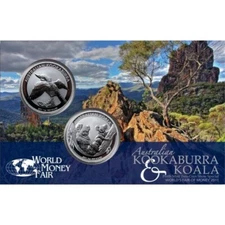 Australia 2011 KOOKABURRA KOALA Berlin World Money Fair 2-Coin Set $1 Oz Silver