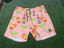 Volcom Swim Trunks Mens M Beer Graphic Pixel Drawstring Pocketed Stretch Mesh