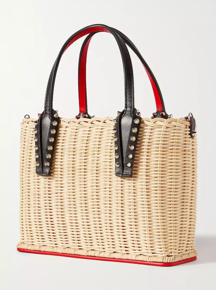 Christian Louboutin Cabata E W Mini Woven Rattan Leather Spiked