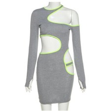 Women Sexy Hollow Out Bodycon Skinny Asymmetrical Party Clubwear Mini Dress #S4