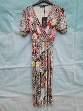 Jessica Joy London Animal Floral Print Short Sleeve Faux Wrap Midi Dress UK 10