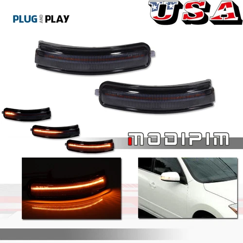 Black W/Sequential LED Side Mirror Blinker Signal Lights For 07-13 Nissan Altima