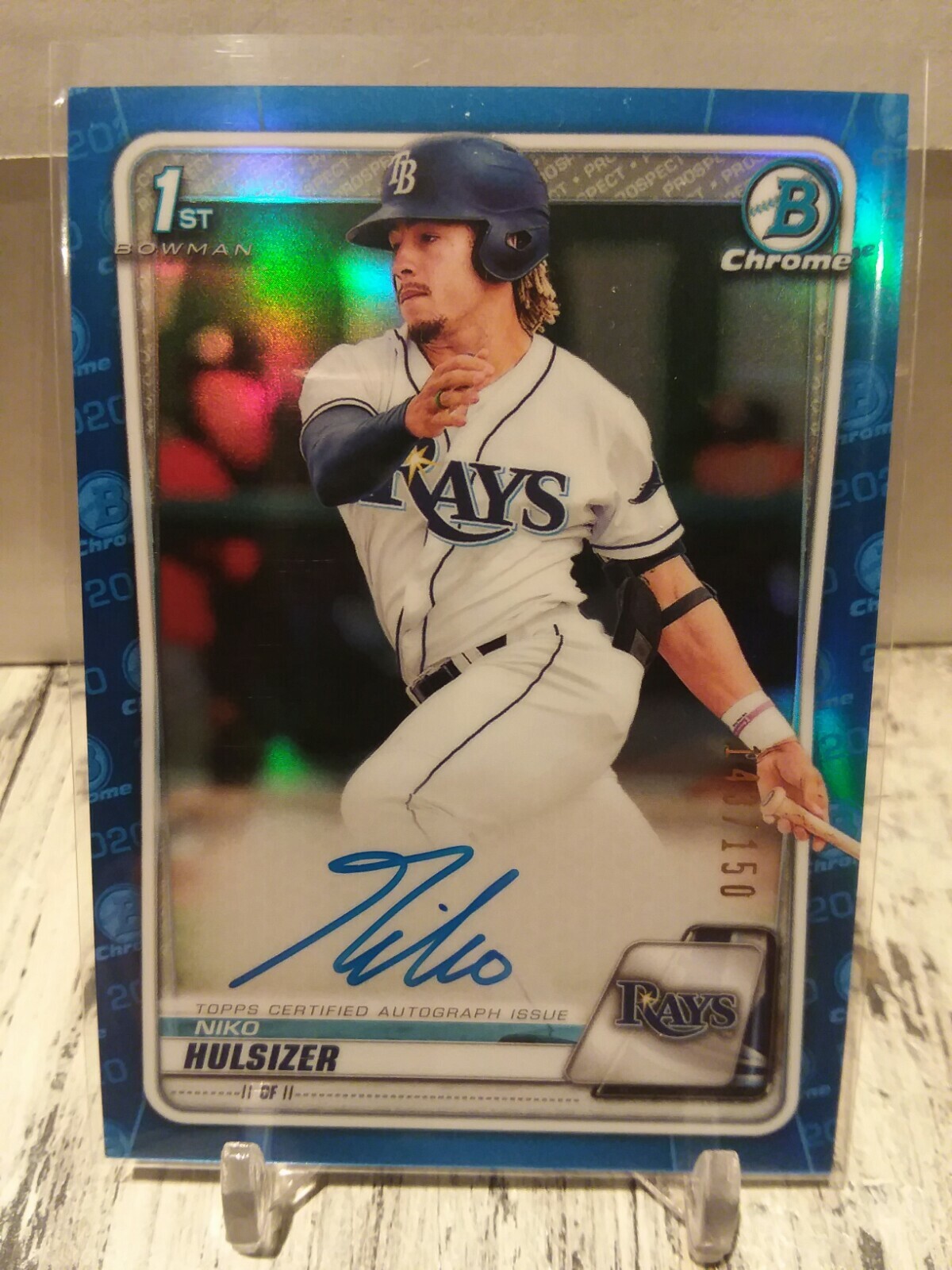 2020 Bowman Chrome 1st Niko Hulsizer Blue Refractor Auto 143/150 Rays ROOKIE RC
