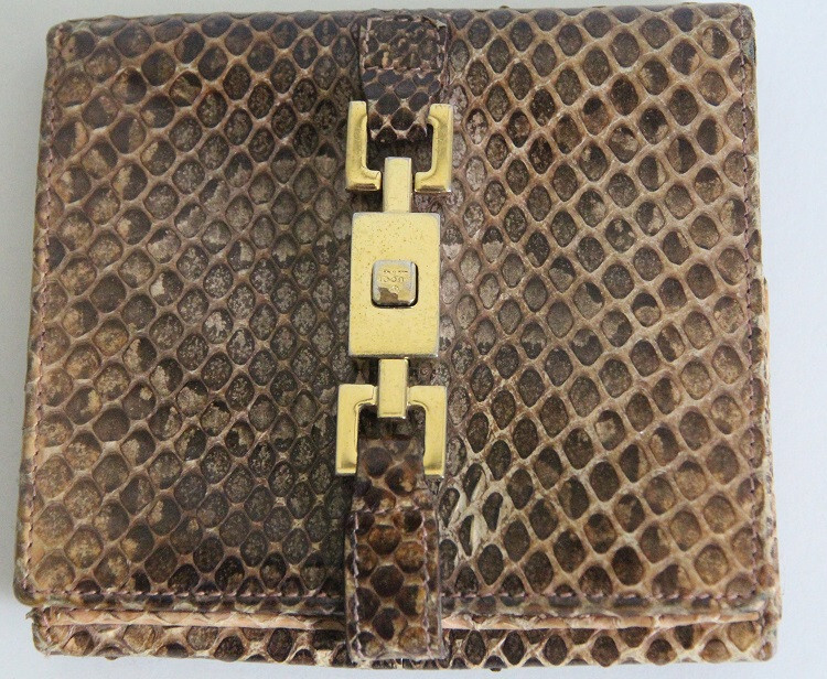 Gucci python Vintage Designer leather wallet gold… - image 1
