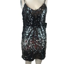 EXPRESS- WOMEN'S SMALL -BLACK SEQUINED SPAGHETTI STRAP V NECK PARTY DRESS