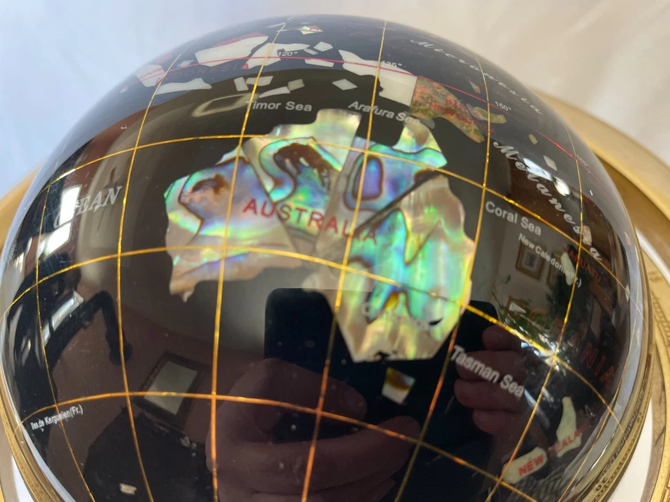 Stunning Onyx Gemstones Alexander Kalifano Rotating Globe Gold Tone Base Compass - Image 3 of 4