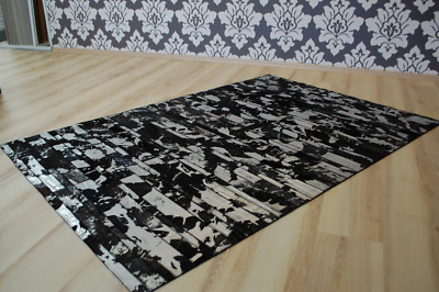 Lederteppich Fellteppich Desginer Teppich 160x230 Cm Schwarz Silber Ebay