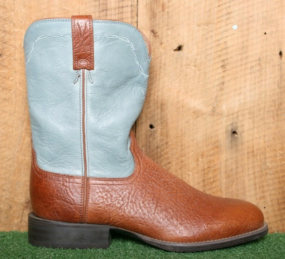 TWISTED X Brown Bullhide Blue Leather Western Ranch Short Boots