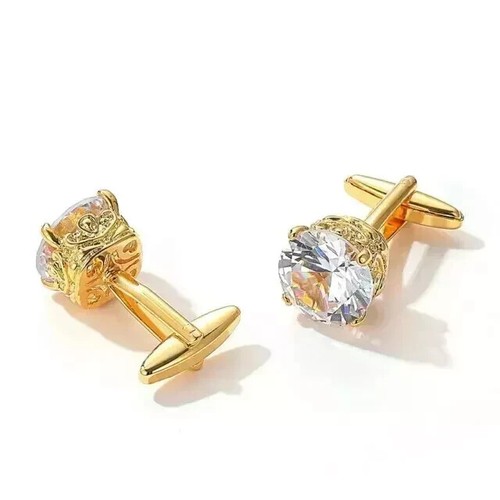 2Ct Round Cut Lab Created Diamond Wedding Men's Cufflinks 14k Yellow Gold Plated - Picture 2 of 6