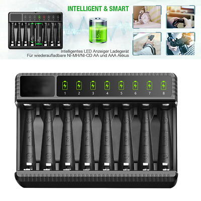 Akku Ladegerät für 1-8x AA/AAA Batterie NiMH Batterieladegerät Wiederaufladbare