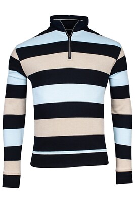 BAILEYS Sweatshirt 1/2 Zip 2-farbig Oxford gestreift Interlock/blau - 2XL UVP 95,00 £