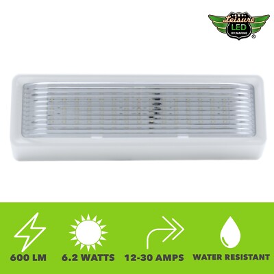 12 Inch White Exterior RV LED Porch Light - 650LM, 12 Volt, Cool White (6000-6500K)
