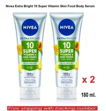 2 x 180ml NIVEA Extra Bright 10 Super Vitamins Skin Food Body Serum Youth Protec
