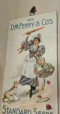 D.M. FERRY & CO'S STANDARD SEEDS Wood Board Wall Hanging Poster WOMAN AND DOG 24