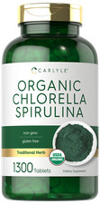 Chlorella Spirulina Tablets Organic  1300 Count  Non-GMO  by Carlyle