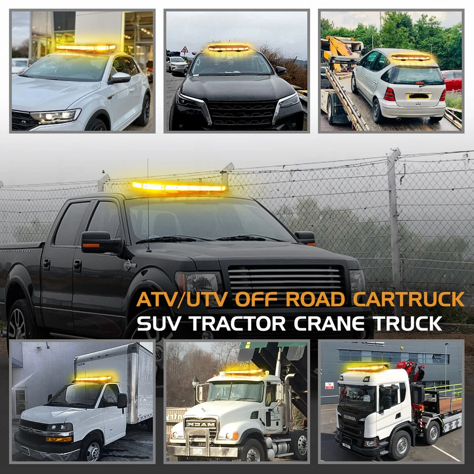 Barra de luz estroboscópica para techo de 28" advertencia de emergencia ámbar LED ABS doble cara intermitente Foto 2 de 4