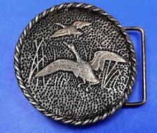Flying Ducks Geese Wildlife Scene Bird Hunting Silver Tone Hunter Belt Buckle