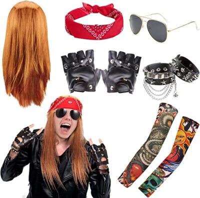 Herren Damen 70er 80er Jahre Glam Rockstar Erwachsene Rock Punk Star Zubehör Set