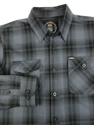 Mens Medium Live Bearded Flannel shirt gray black plaid