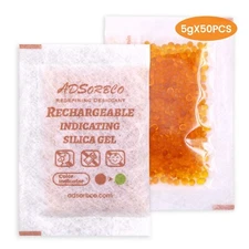 [5g 50p]Adsorbco Rechargeable Desiccant Packs, Indicating Silica Gel Packets