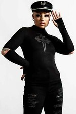 Killstar Laverna Cross Cut Out Elbow Mesh High Neck Gothic Punk Top KSRA004077