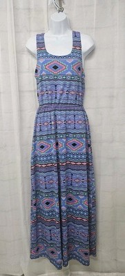 Alya Dress Maxi Purple Pink Aztec Boho Sleeveless Festival Summer M