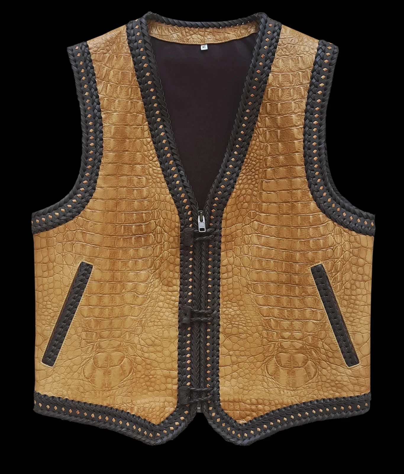 Gator embossed leather vest for bikers. 100% handcrafted vest