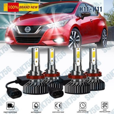 Low + High Beam For Nissan Versa 2020-2024 LED Headlight Bulbs H11 H9 Light Set
