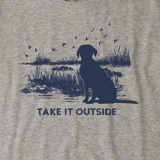NWT Women’s Life Is Good Take It Outside Marsh Dog Gray SS LITE Crusher Tee