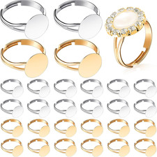 40 Pieces Blank Ring Plated 12 Mm DIY Adjustable Flat Blank Ring Base Jewelry Ma