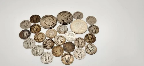26 Peace Dollar Standing Liberty Washington Barber Quarter Mixed 90% Silver Lot