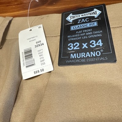 NEW MURANO 32W 34L  Men pants Trousers Tan CLASSIC FIT FLAT FRONT STRETCH ZAC
