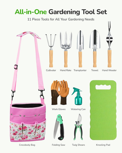 All-In-One Garden Tool Set, 11-Piece Heavy Duty Gardening Tools with Ergonomic C - Picture 2 of 6