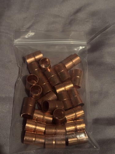 1/2" Copper Coupling With Roll Stop Sweat Connection 25 Pieces