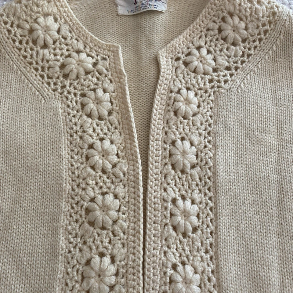 Vtg Joyce Sportswear Cardigan Sweater 100% Wool Women 34 Knit Crochet Hong Kong - Image 4 of 4