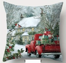 Beautiful Vintage Red Truck 18X18 Christmas Throw Pillow Cover
