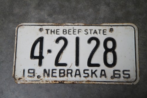 Original 1965 Nebraska License Plate, Custer County, 4-2128