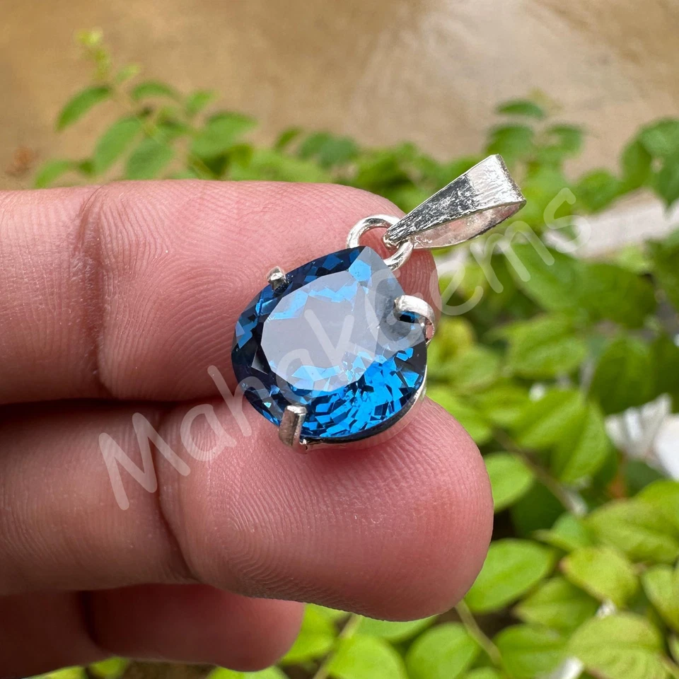 Colgante aguamarina azul Santa María de 11 quilates certificado natural - en plata maciza 925 Foto 4 de 4